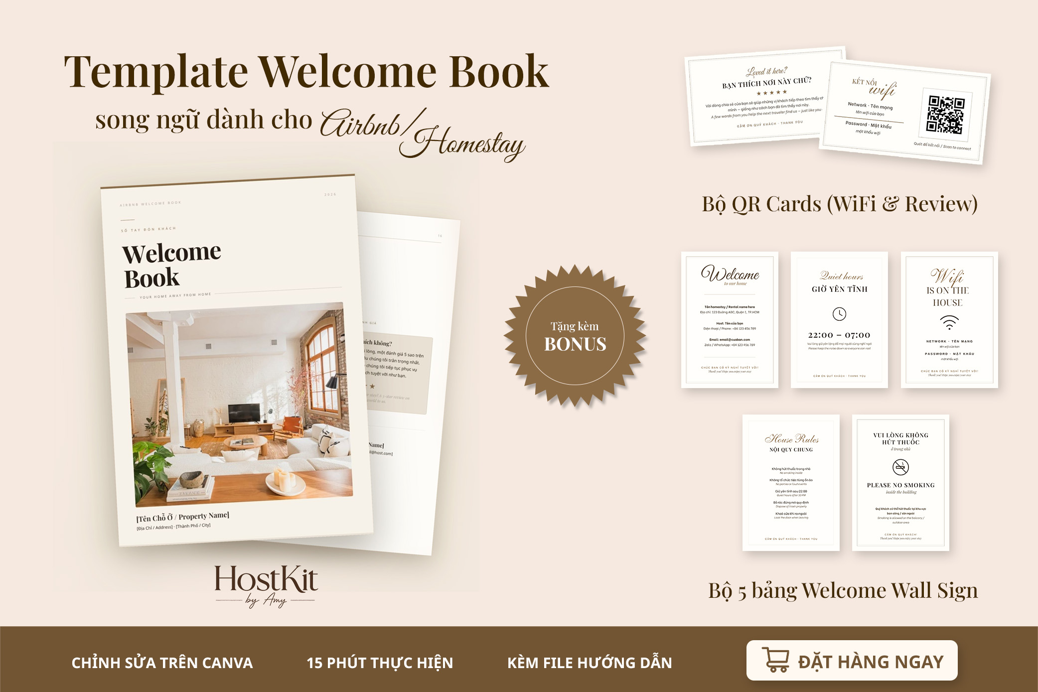 Mockup Welcome Book Song Ngữ Việt-Anh cho Airbnb/Homestay